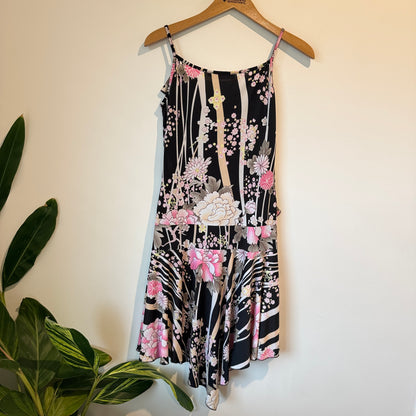 Suzanne Betro Size M Black Floral Print Spaghetti Strap Mini Dress