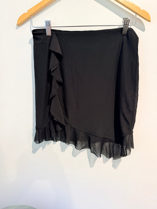 GLASSONS Black Ruffle Hem Wrap Style Skirt Size M
