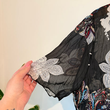 Merric Size 18 Black & White Sheer Floral Paisley Tunic Dress