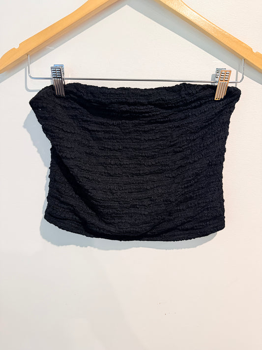 GLASSONS Black Textured Strapless Crop Top Size M