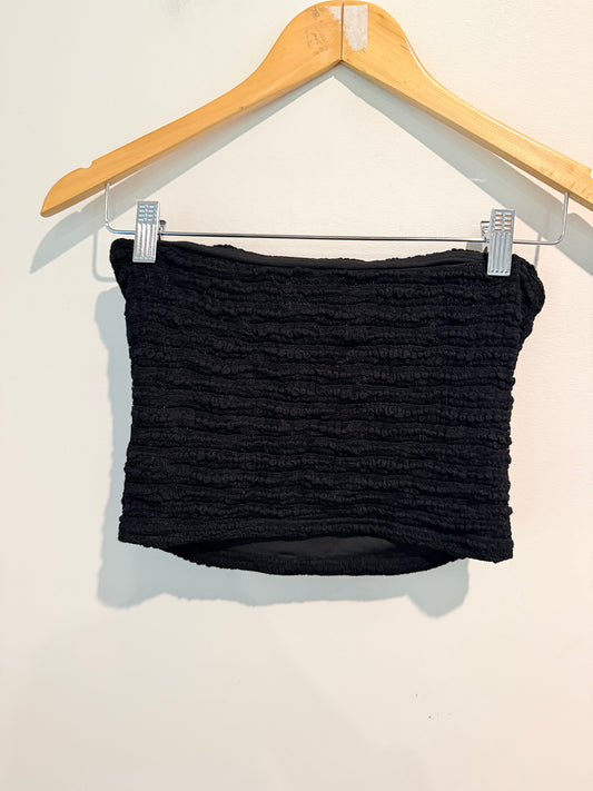 GLASSONS Black Textured Strapless Crop Top Size M