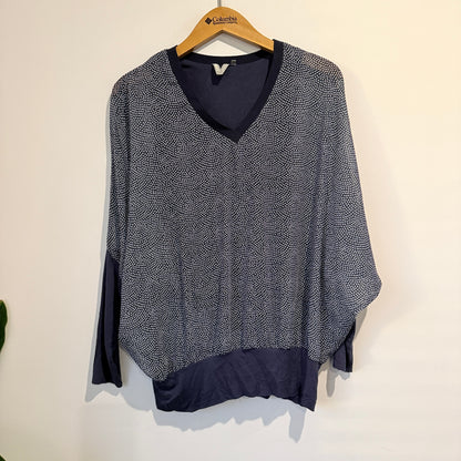 Madly Sweetly Size XS Navy Blue & White Polka Dot Top