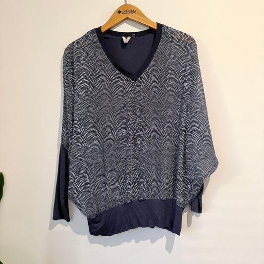 Madly Sweetly Size XS Navy Blue & White Polka Dot Top