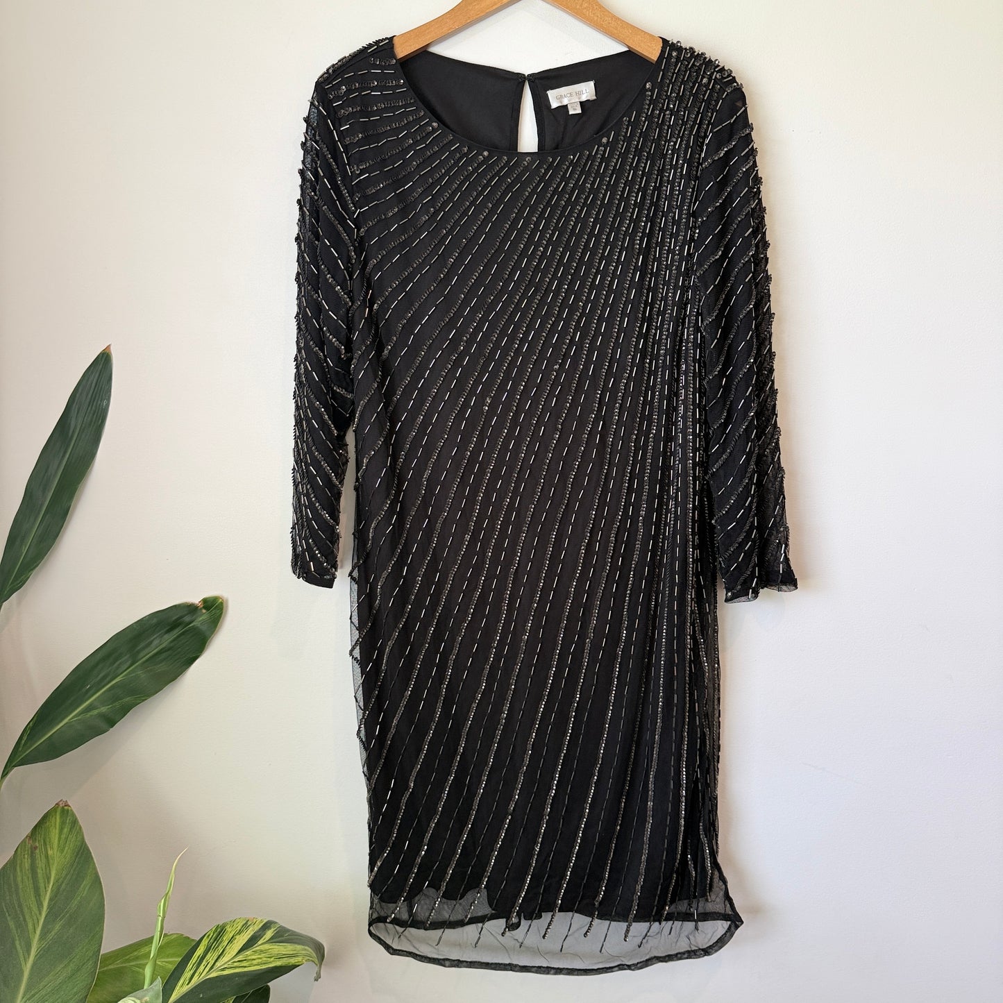 Grace Hill Size 16 Black Beaded Sheath Cocktail Dress