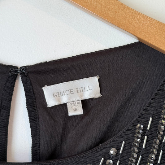 Grace Hill Size 16 Black Beaded Sheath Cocktail Dress