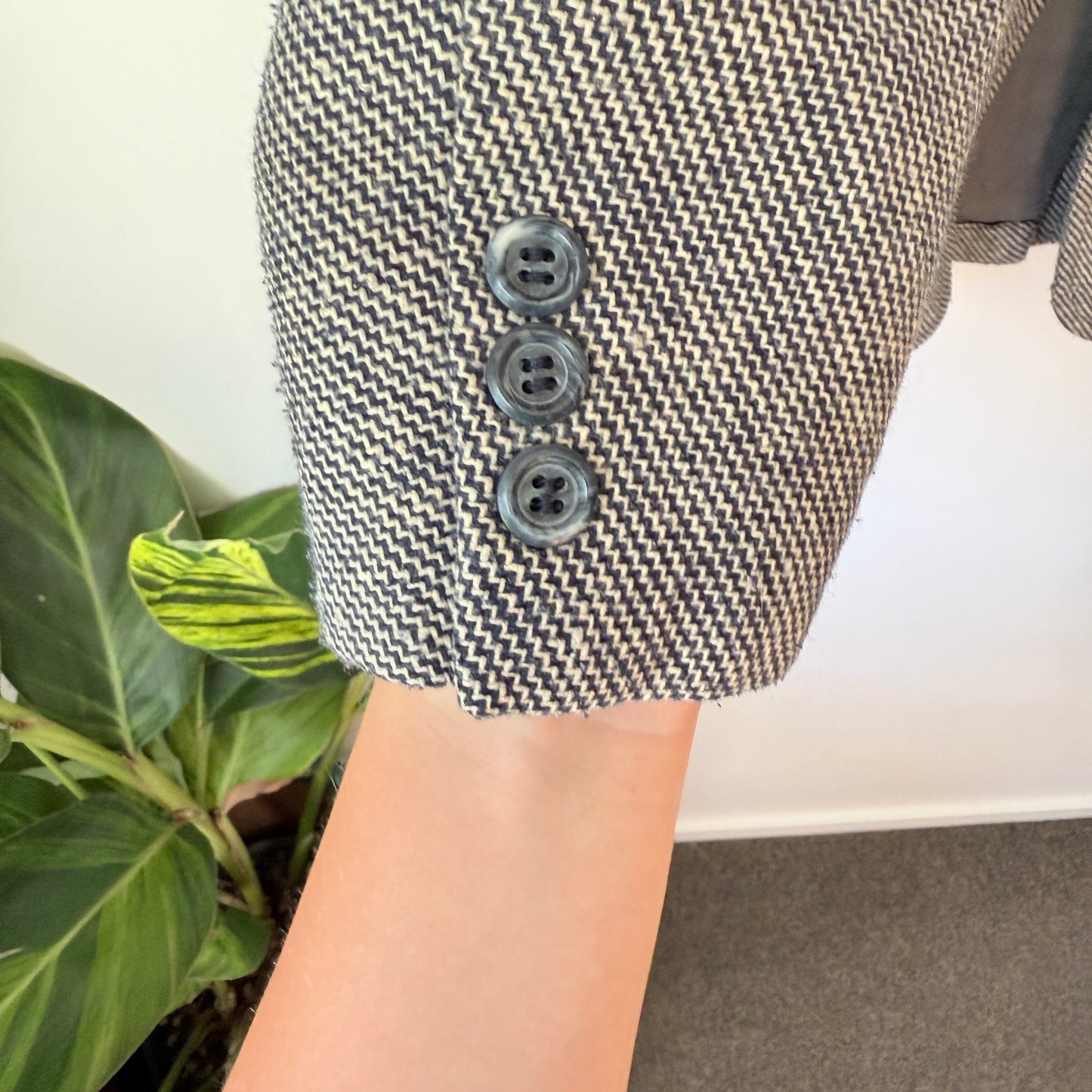 Bando Size U/Arm 49cm Gray Herringbone Blazer Jacket