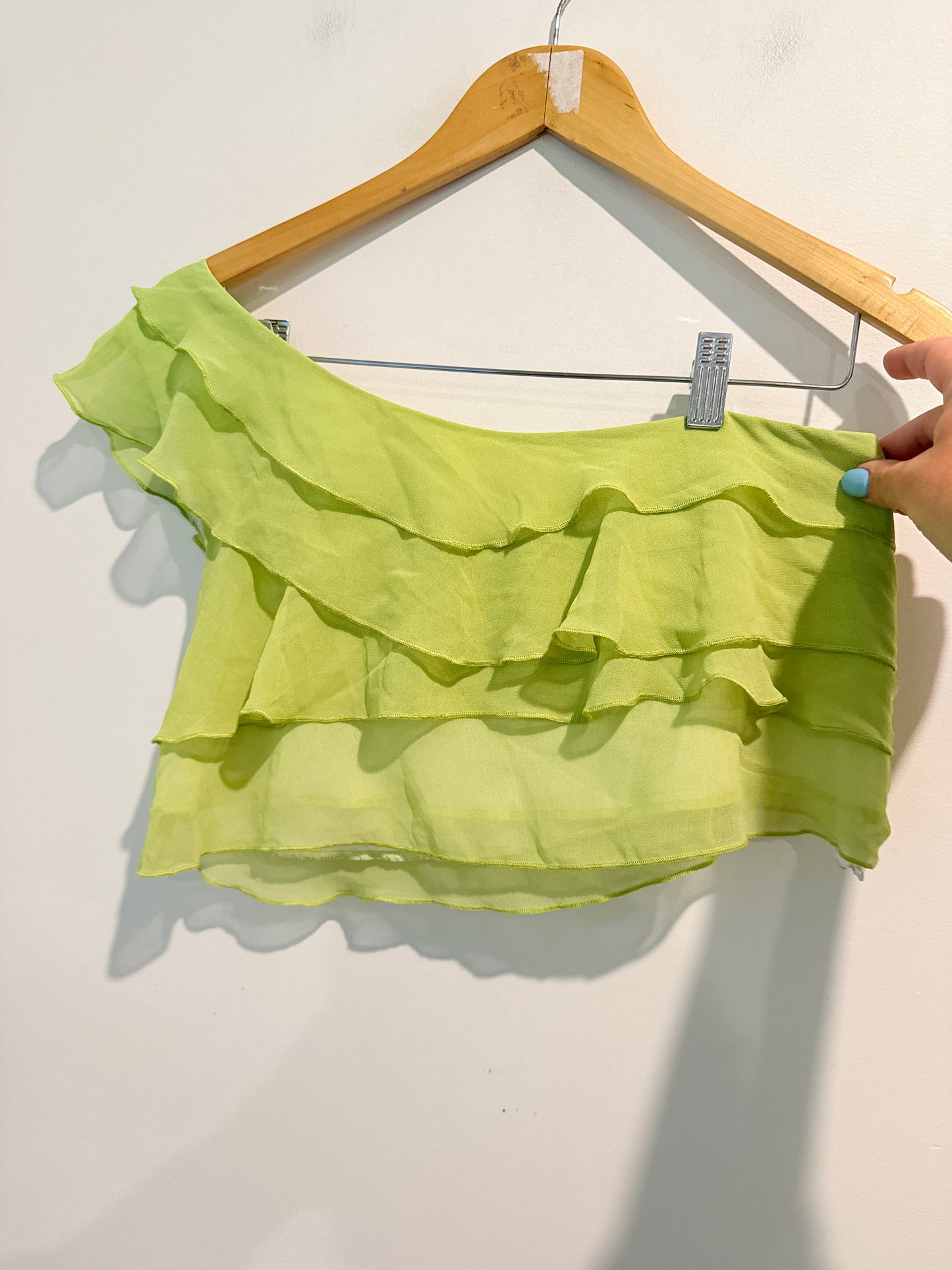 GLASSONS Lime Green One Shoulder Ruffle Top Size 10