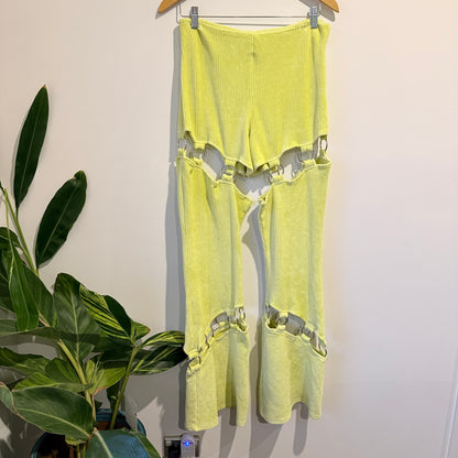 The Ragged Priest Size 12 Rib Velour Flared Pants with O-Ring Cut