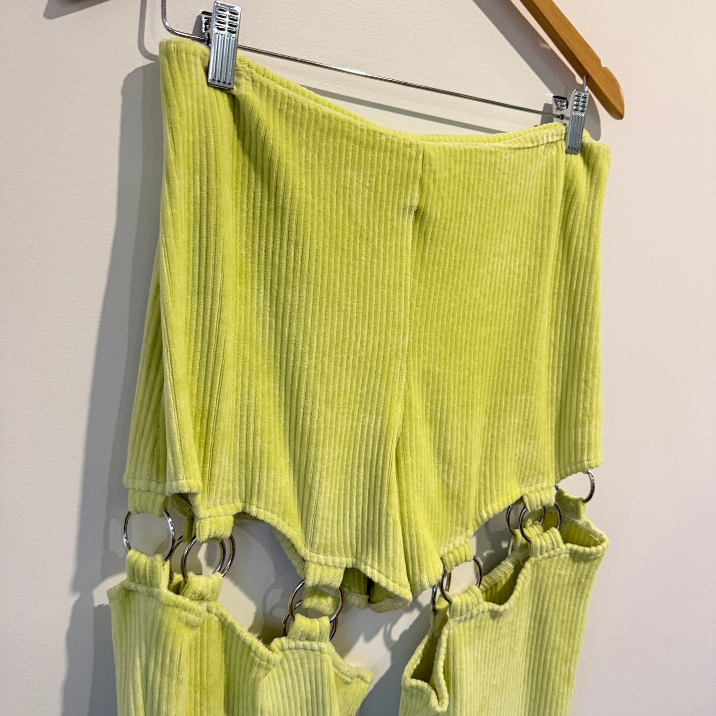 The Ragged Priest Size 12 Rib Velour Flared Pants with O-Ring Cut