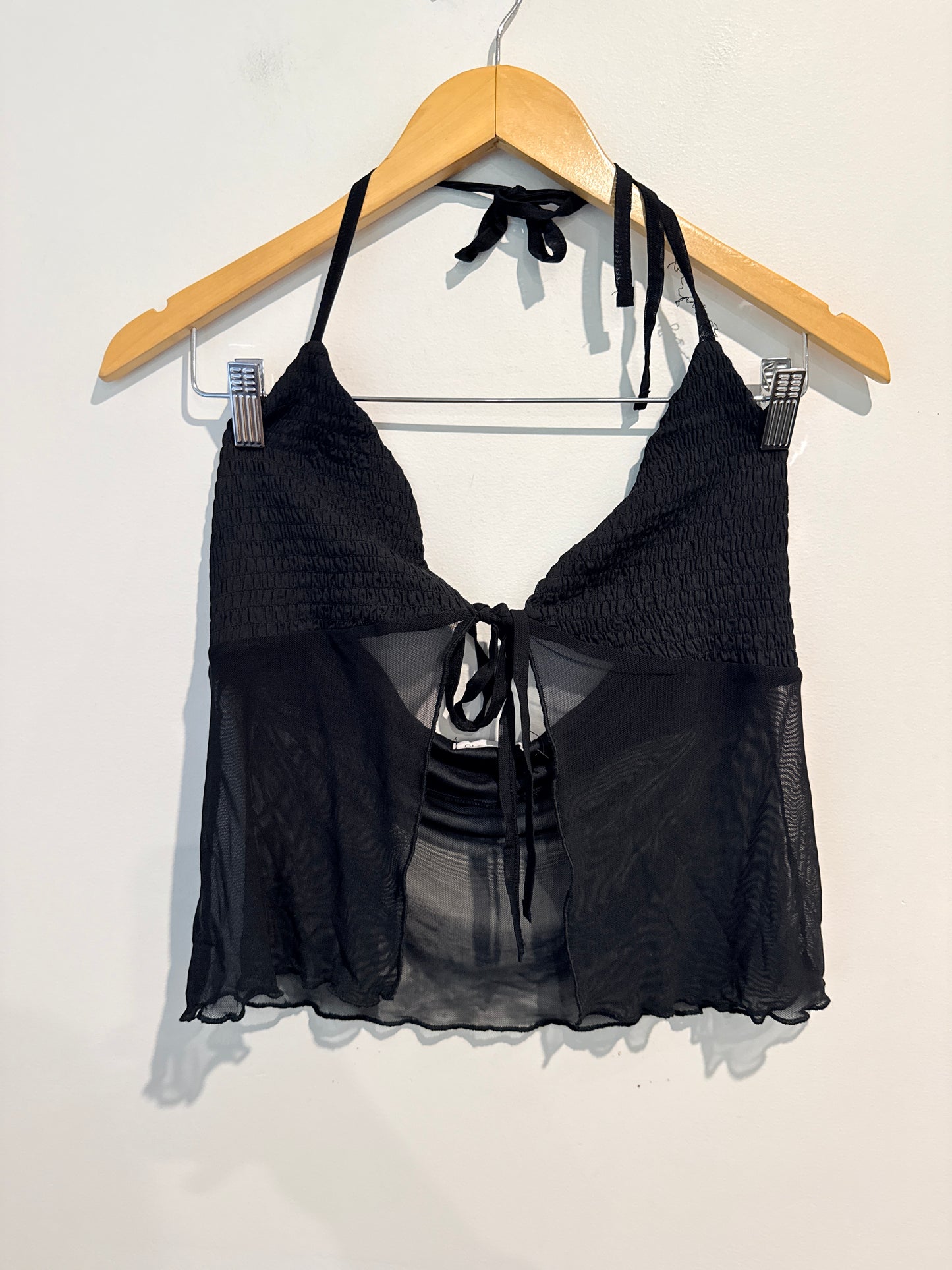 GLASSONS Black Sheer Tie Front Halter Top Size M
