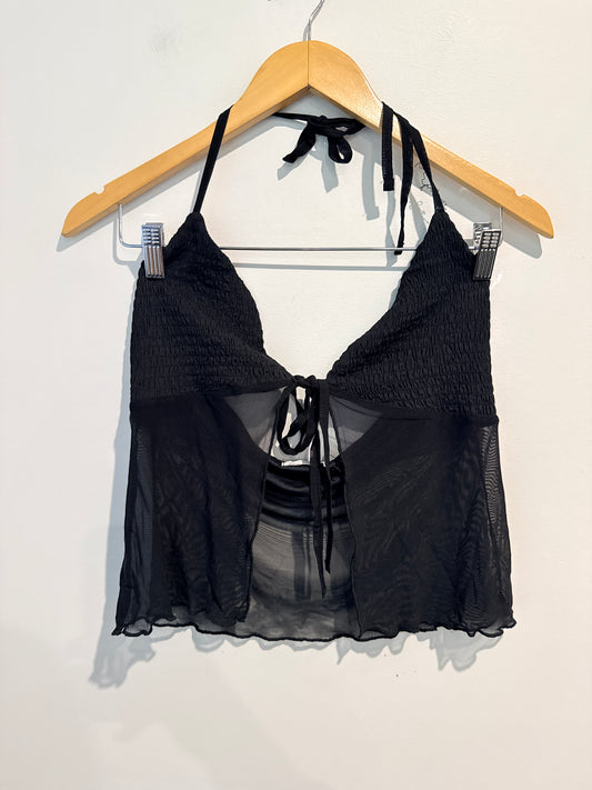 GLASSONS Black Sheer Tie Front Halter Top Size M