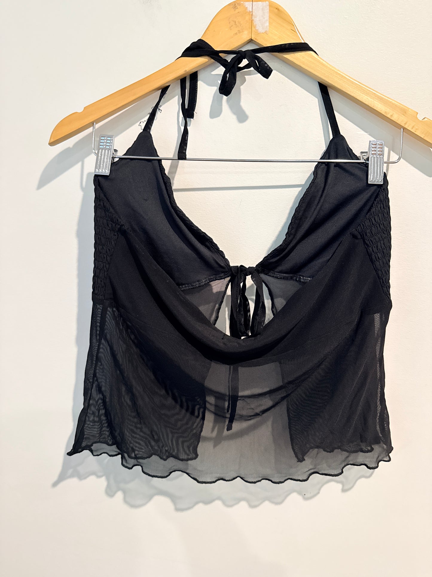 GLASSONS Black Sheer Tie Front Halter Top Size M