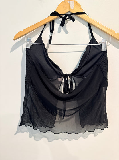 GLASSONS Black Sheer Tie Front Halter Top Size M