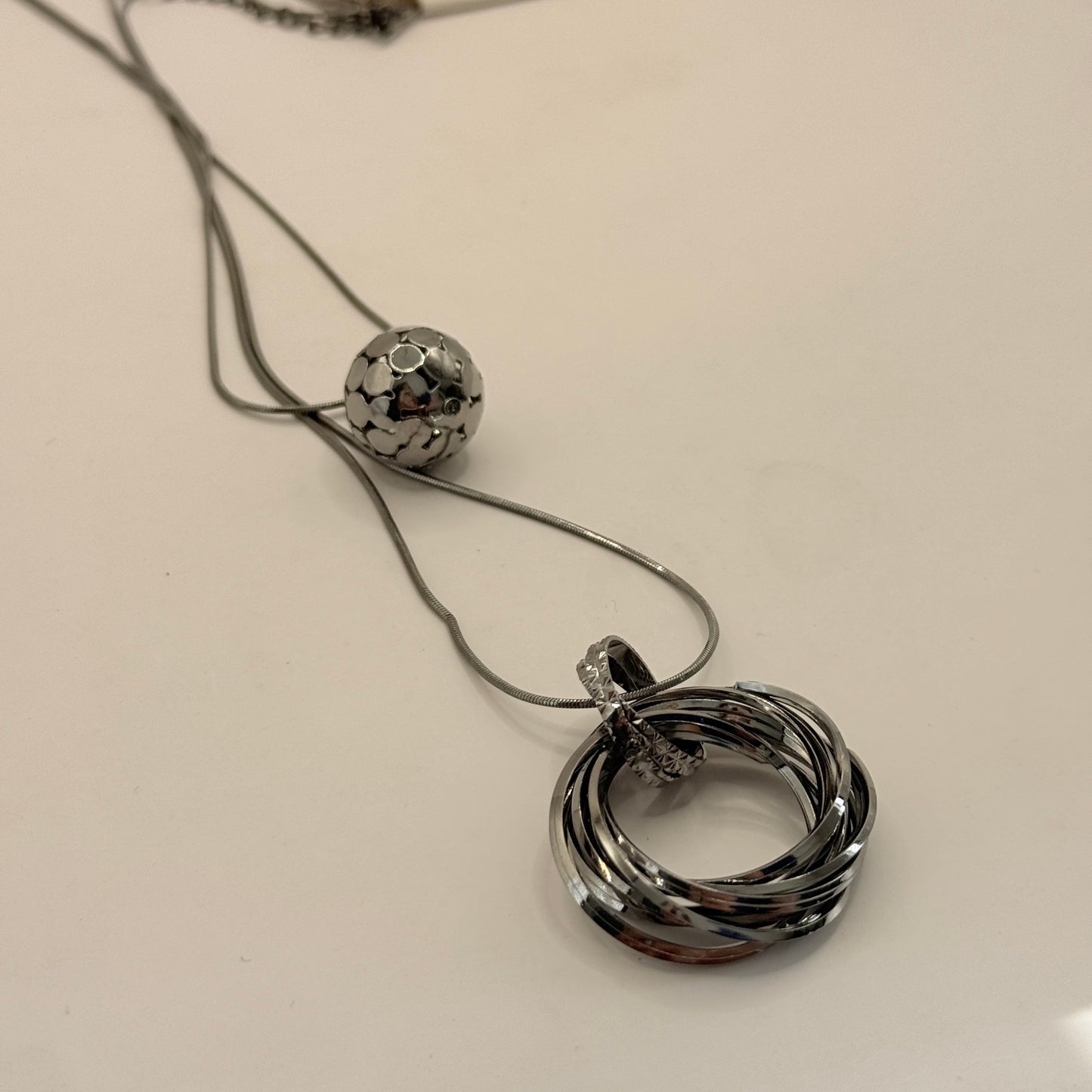 Silver Multi-Ring Pendant Necklace