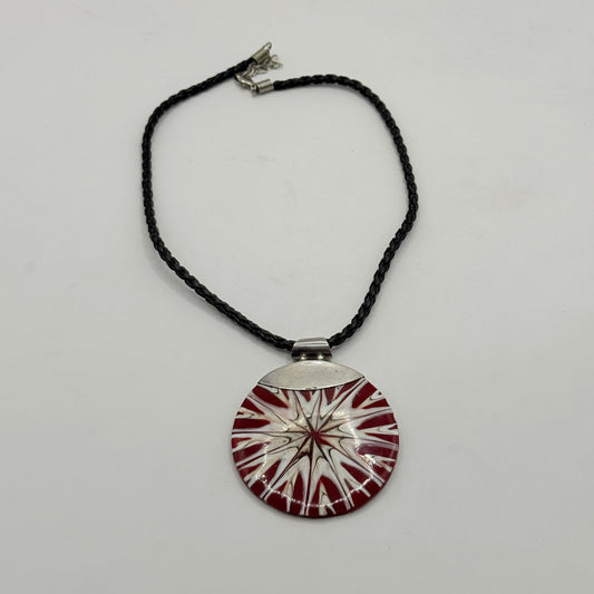 Red Starburst Round Pendant Necklace