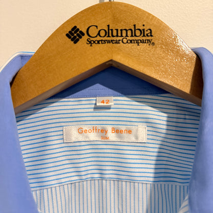 Geoffrey Beene Size 42 Light Blue & White Striped Long-Sleeve Shirt