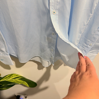 Geoffrey Beene Size 42 Light Blue & White Striped Long-Sleeve Shirt
