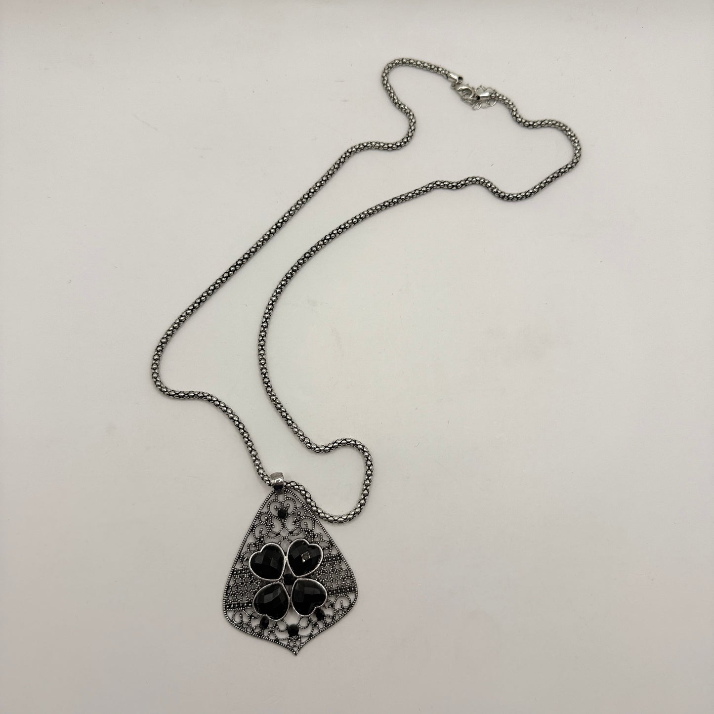 Black Heart Filigree Pendant Necklace
