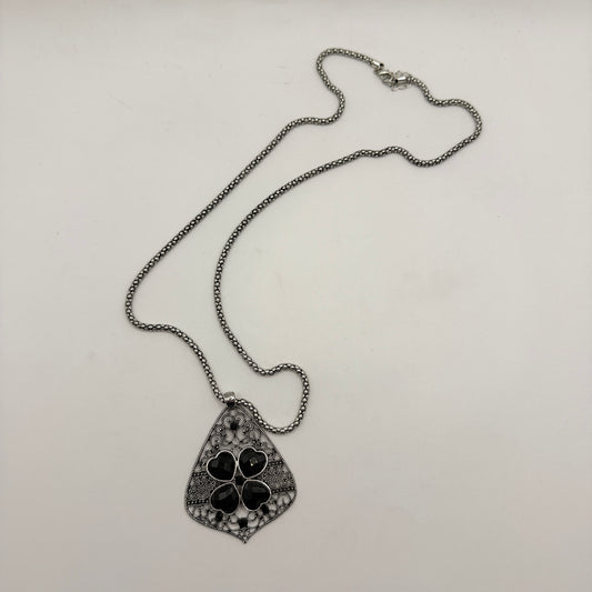 Black Heart Filigree Pendant Necklace