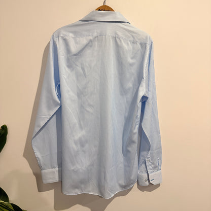 Geoffrey Beene Size 42 Light Blue & White Striped Long-Sleeve Shirt