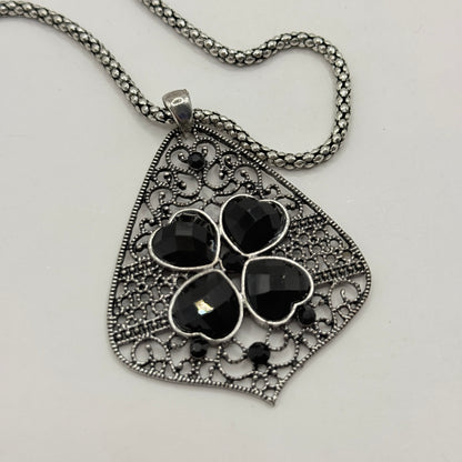 Black Heart Filigree Pendant Necklace