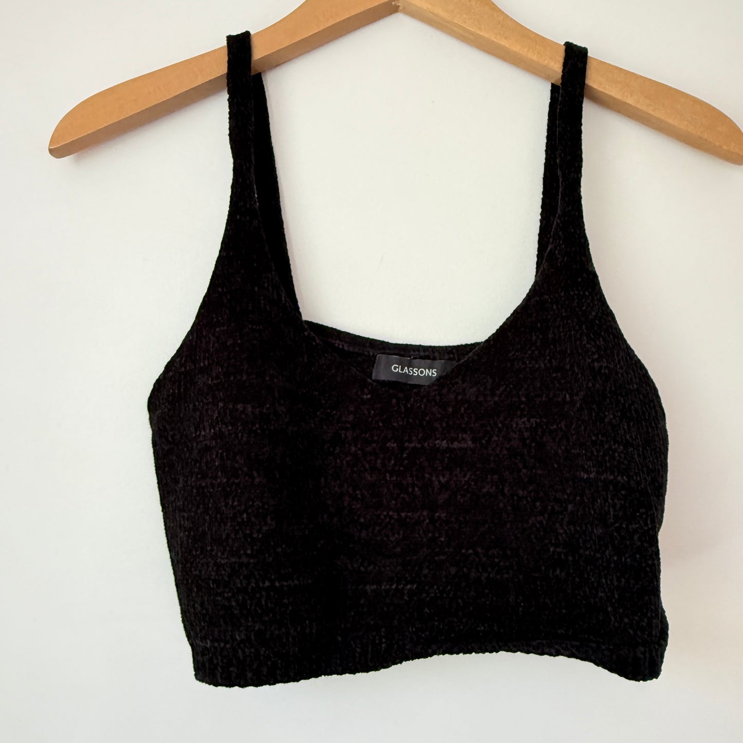Glassons Size S Black Velvet Chenille Cropped Tank Top