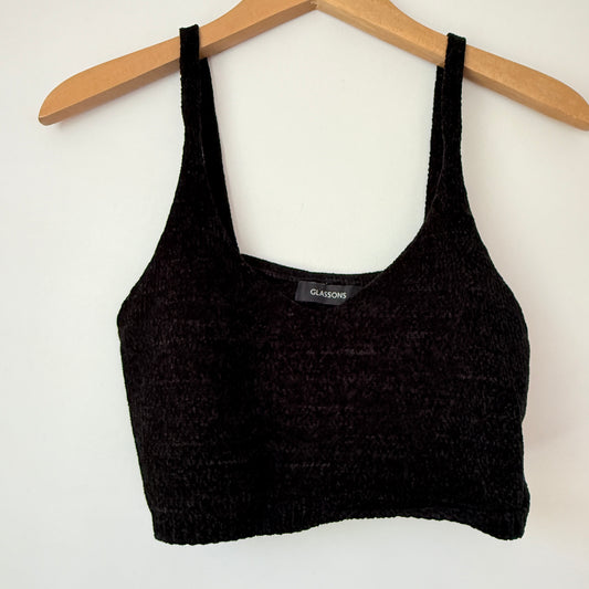 Glassons Size S Black Velvet Chenille Cropped Tank Top
