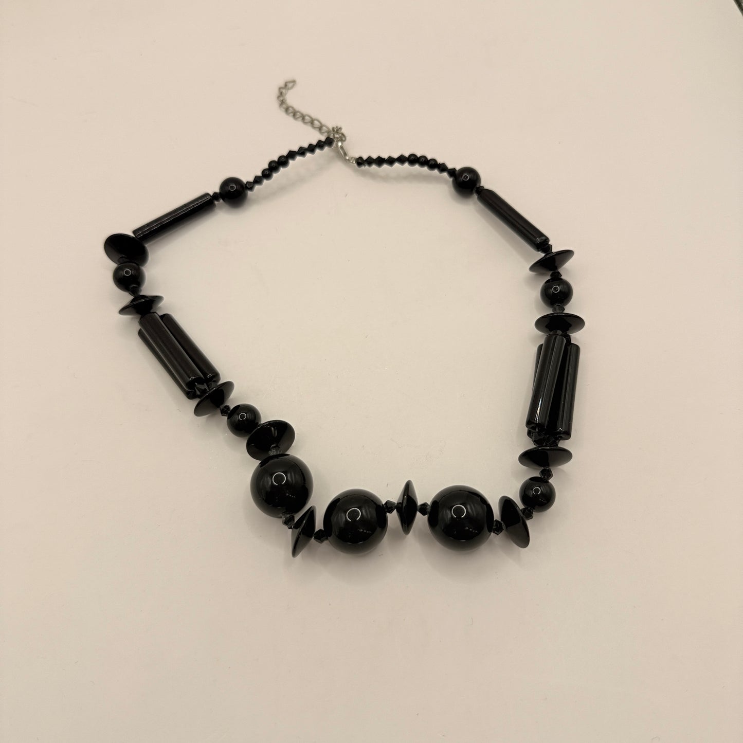 Black Beaded Statement Necklace