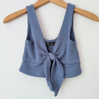 Glassons Size XS Blue Ribbed Knot-Front Crop Top