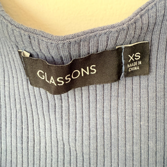 Glassons Size XS Blue Ribbed Knot-Front Crop Top
