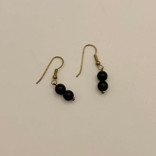 Black Bead Drop Earrings with Gold-Tone Hooks