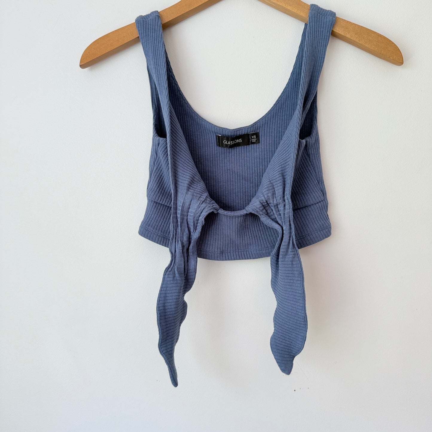 Glassons Size XS Blue Ribbed Knot-Front Crop Top