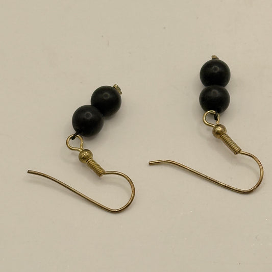 Black Bead Drop Earrings with Gold-Tone Hooks