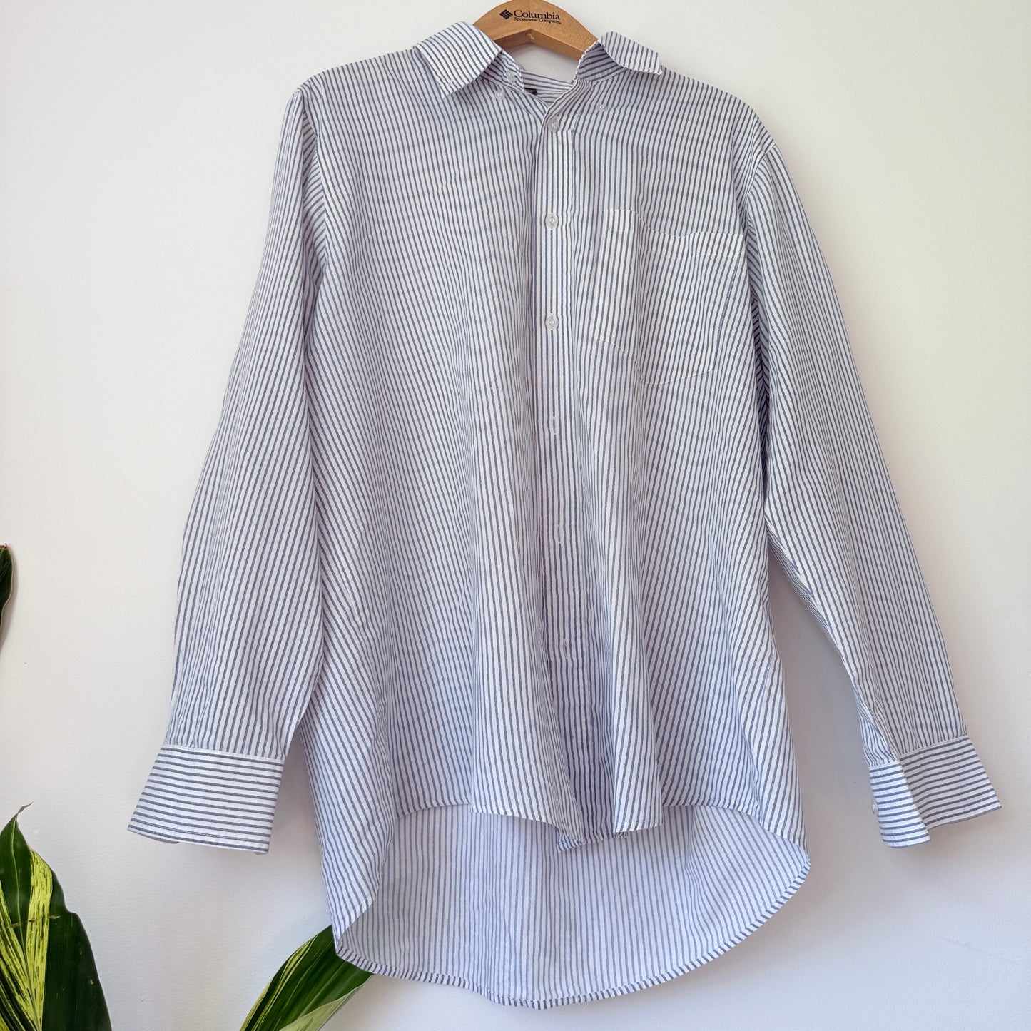 Master Stroke Size XL Striped Band-Collar Shirt