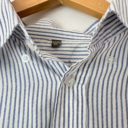 Master Stroke Size XL Striped Band-Collar Shirt