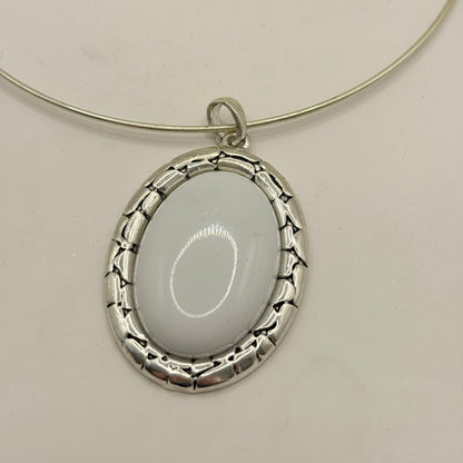Silver-Tone Oval Pendant Necklace & Matching Earrings Set