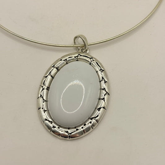 Silver-Tone Oval Pendant Necklace & Matching Earrings Set