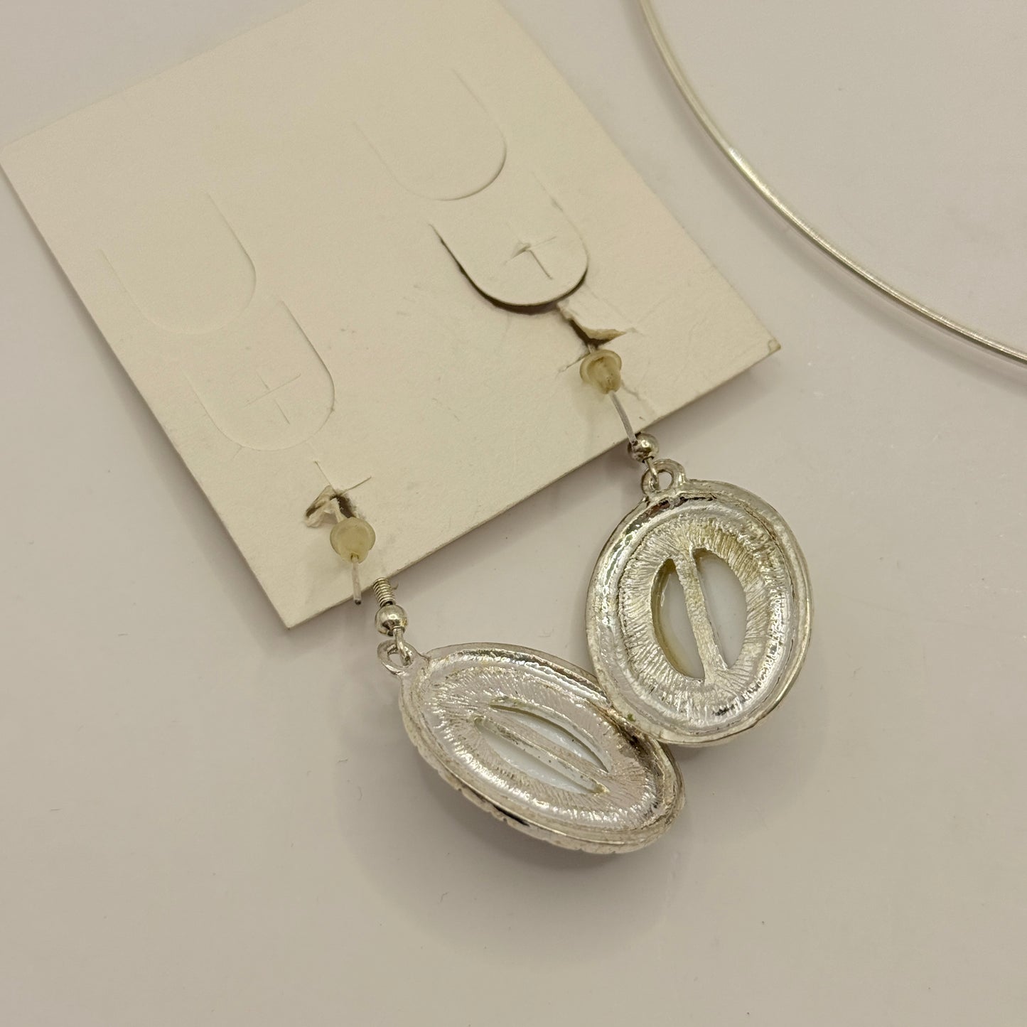 Silver-Tone Oval Pendant Necklace & Matching Earrings Set