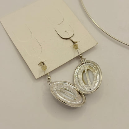 Silver-Tone Oval Pendant Necklace & Matching Earrings Set