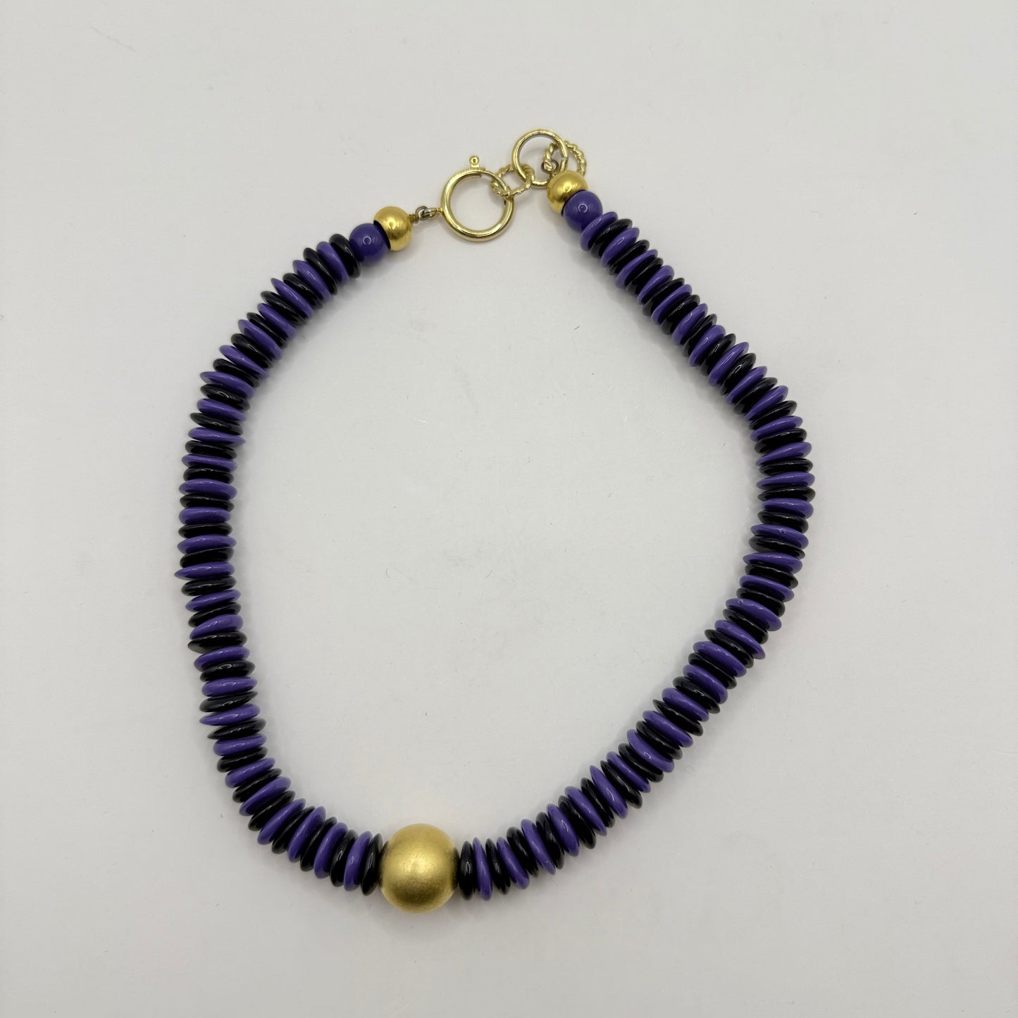Purple Disc Bead Choker Necklace with Gold Accent Bead