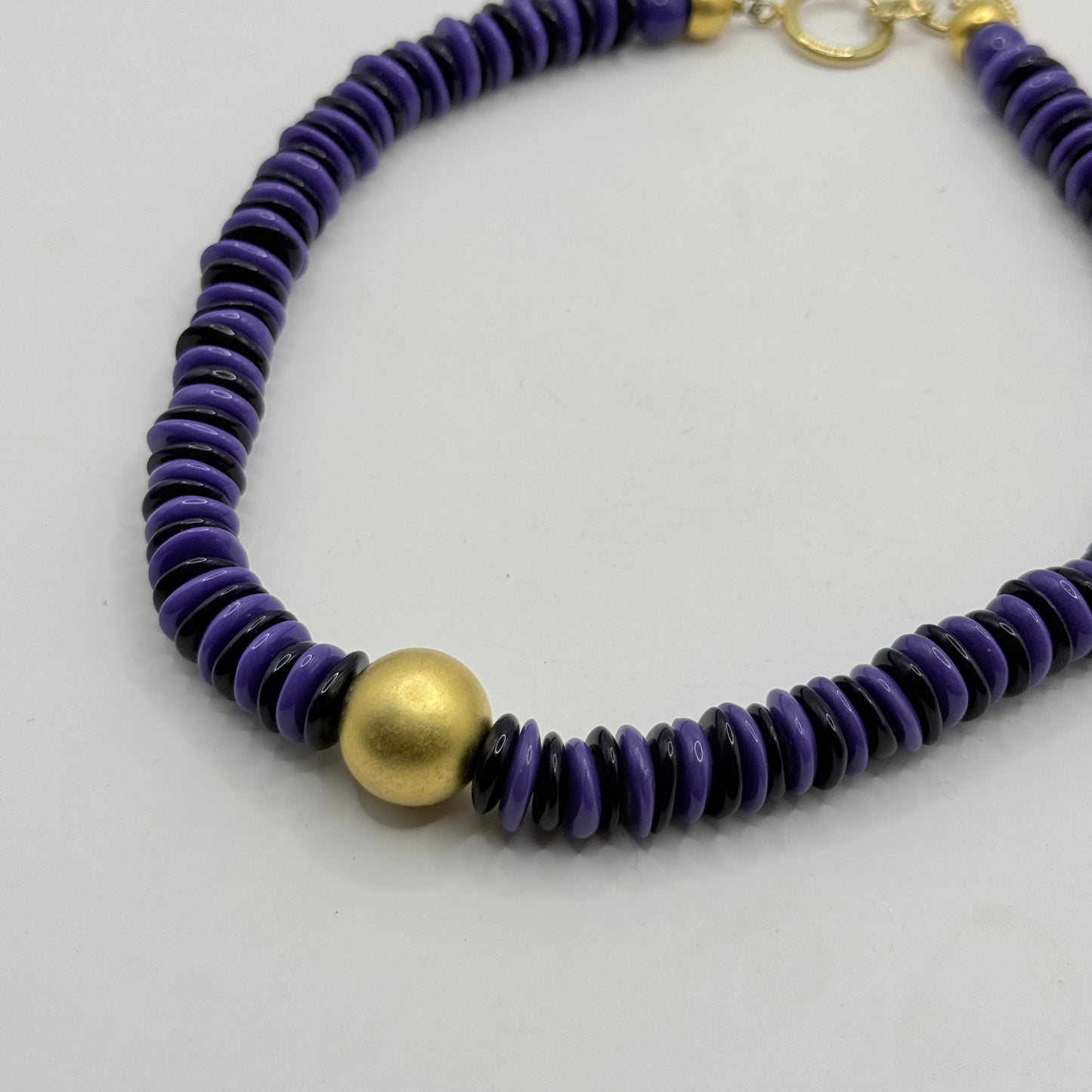Purple Disc Bead Choker Necklace with Gold Accent Bead