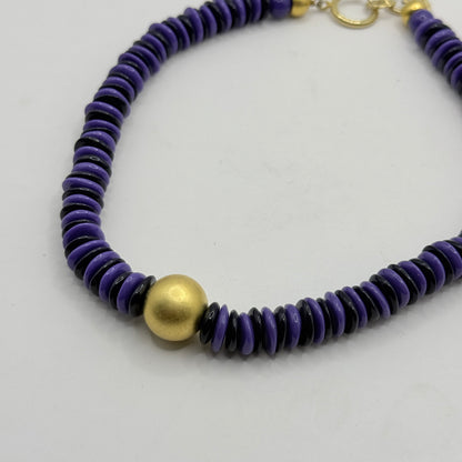 Purple Disc Bead Choker Necklace with Gold Accent Bead