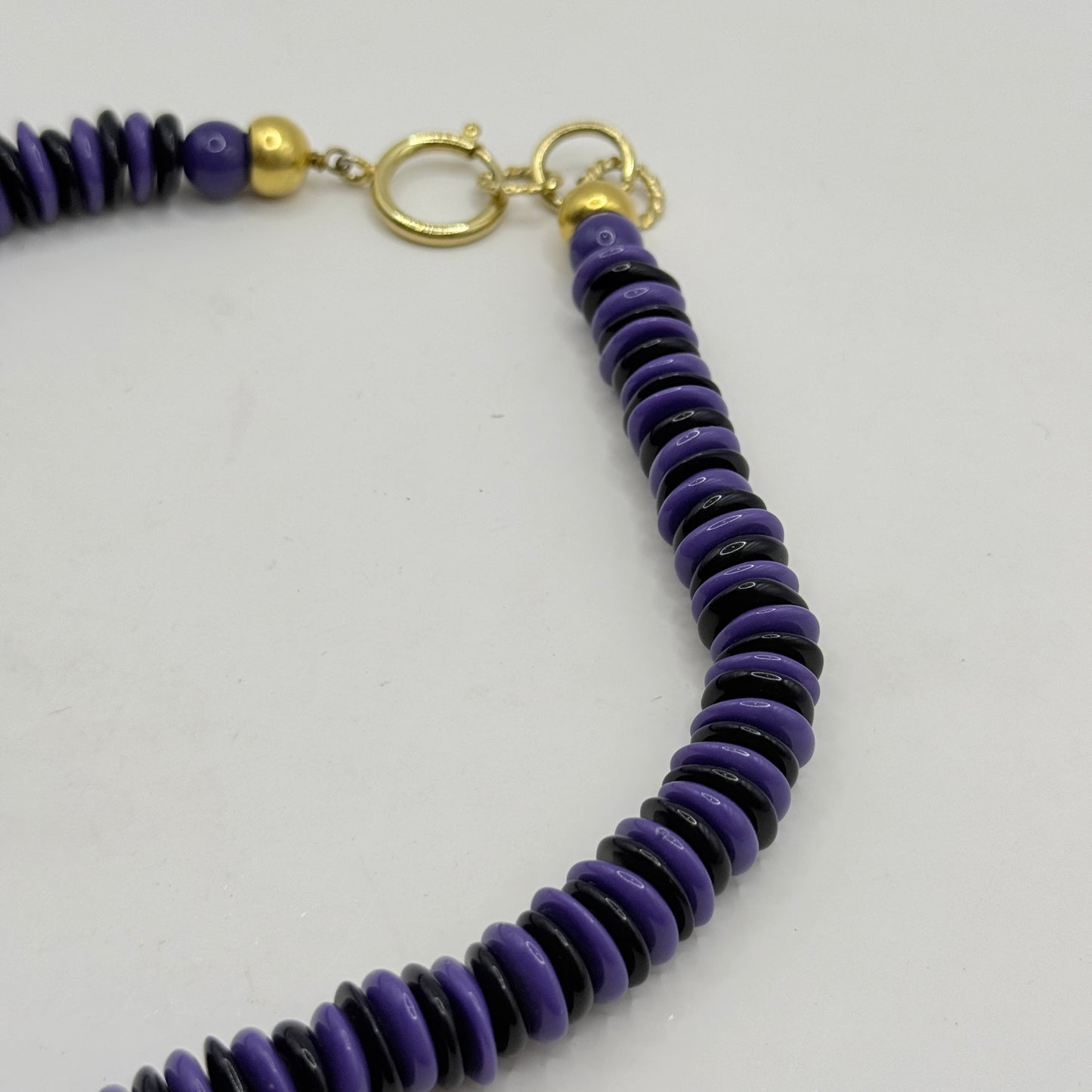 Purple Disc Bead Choker Necklace with Gold Accent Bead