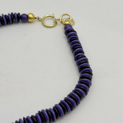 Purple Disc Bead Choker Necklace with Gold Accent Bead