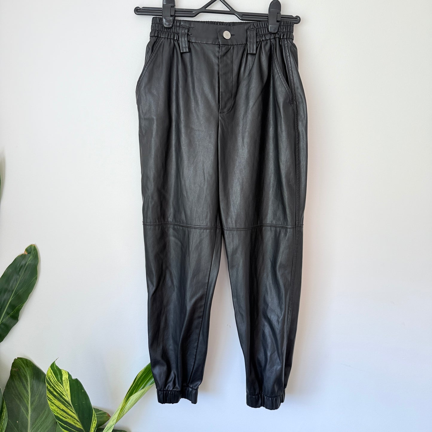 Bershka Size M Black Faux Leather Jogger Trousers