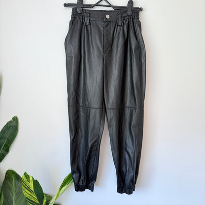 Bershka Size M Black Faux Leather Jogger Trousers