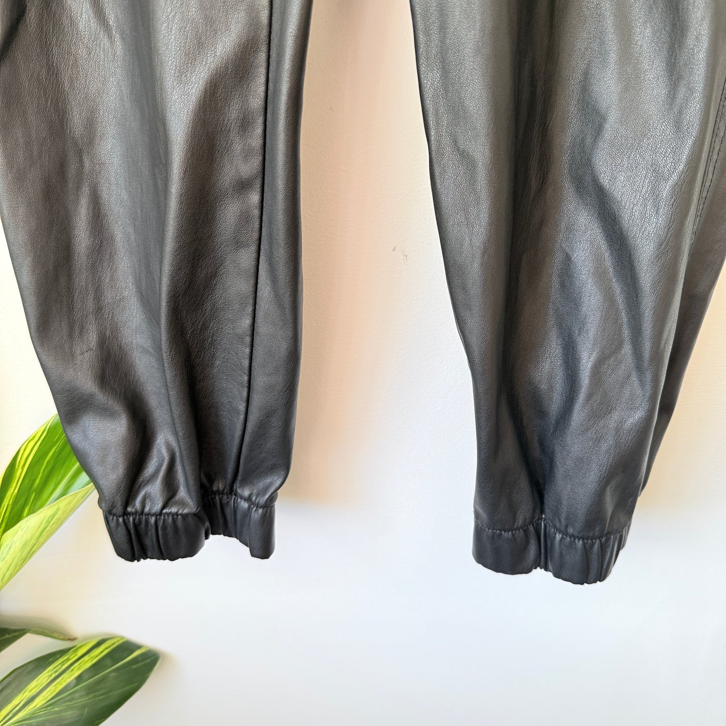Bershka Size M Black Faux Leather Jogger Trousers