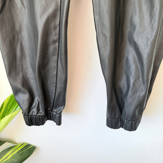 Bershka Size M Black Faux Leather Jogger Trousers