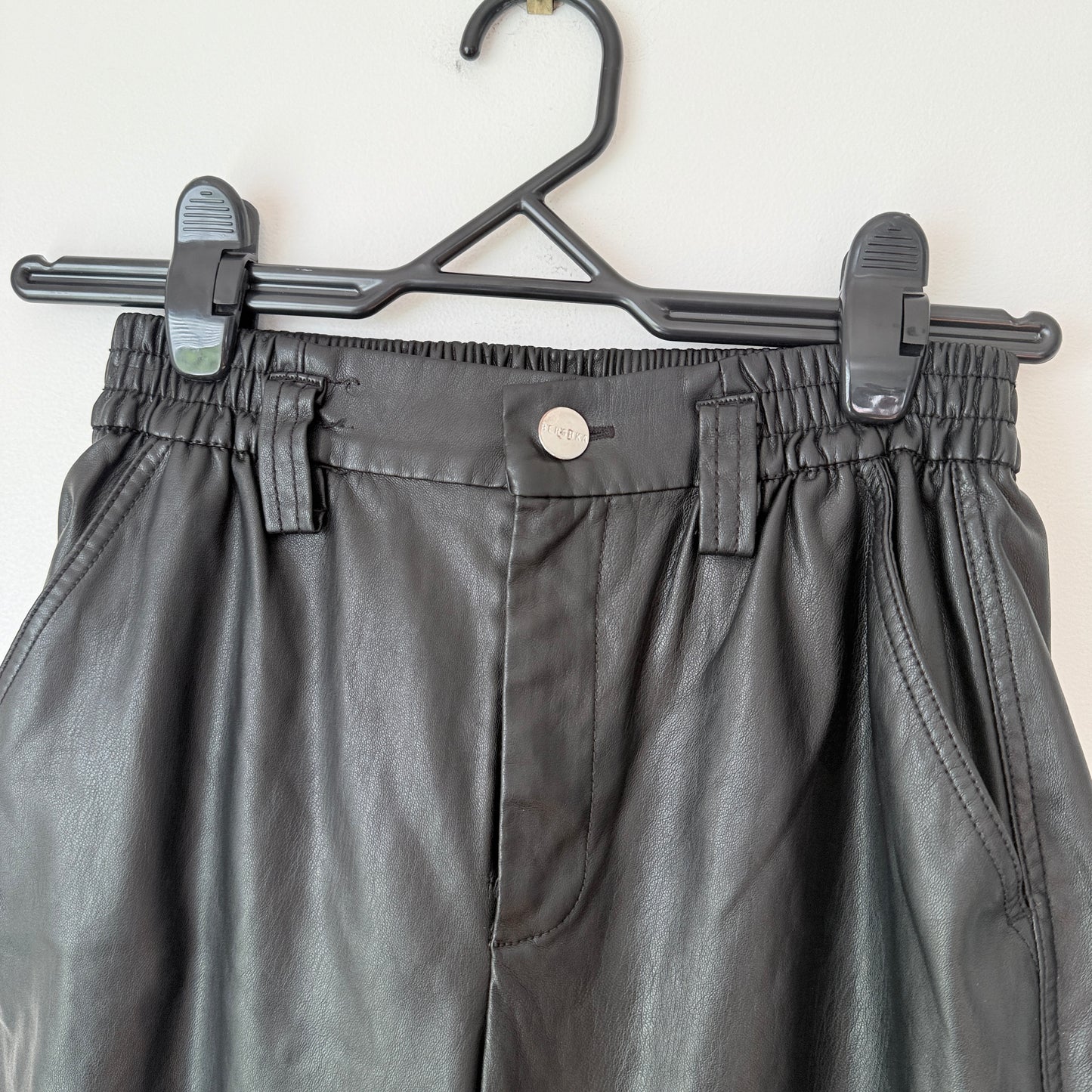 Bershka Size M Black Faux Leather Jogger Trousers