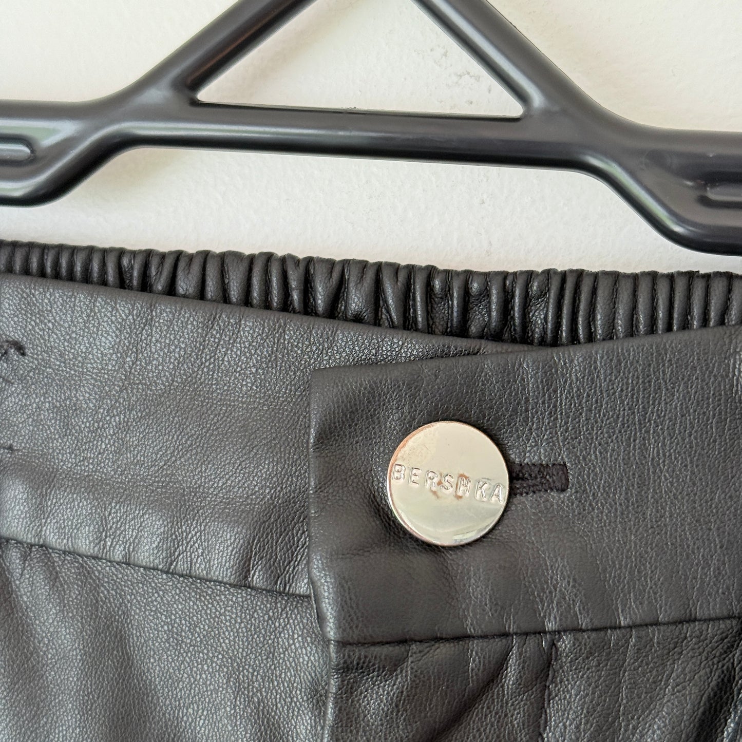 Bershka Size M Black Faux Leather Jogger Trousers